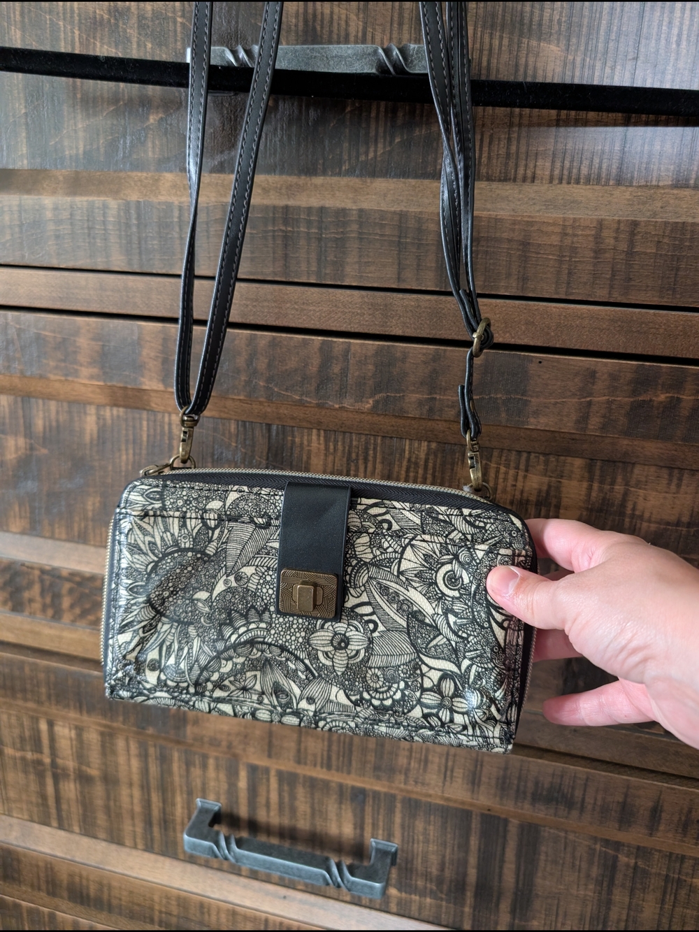 Sakroots Floral Black and Cream Crossbody Wallet